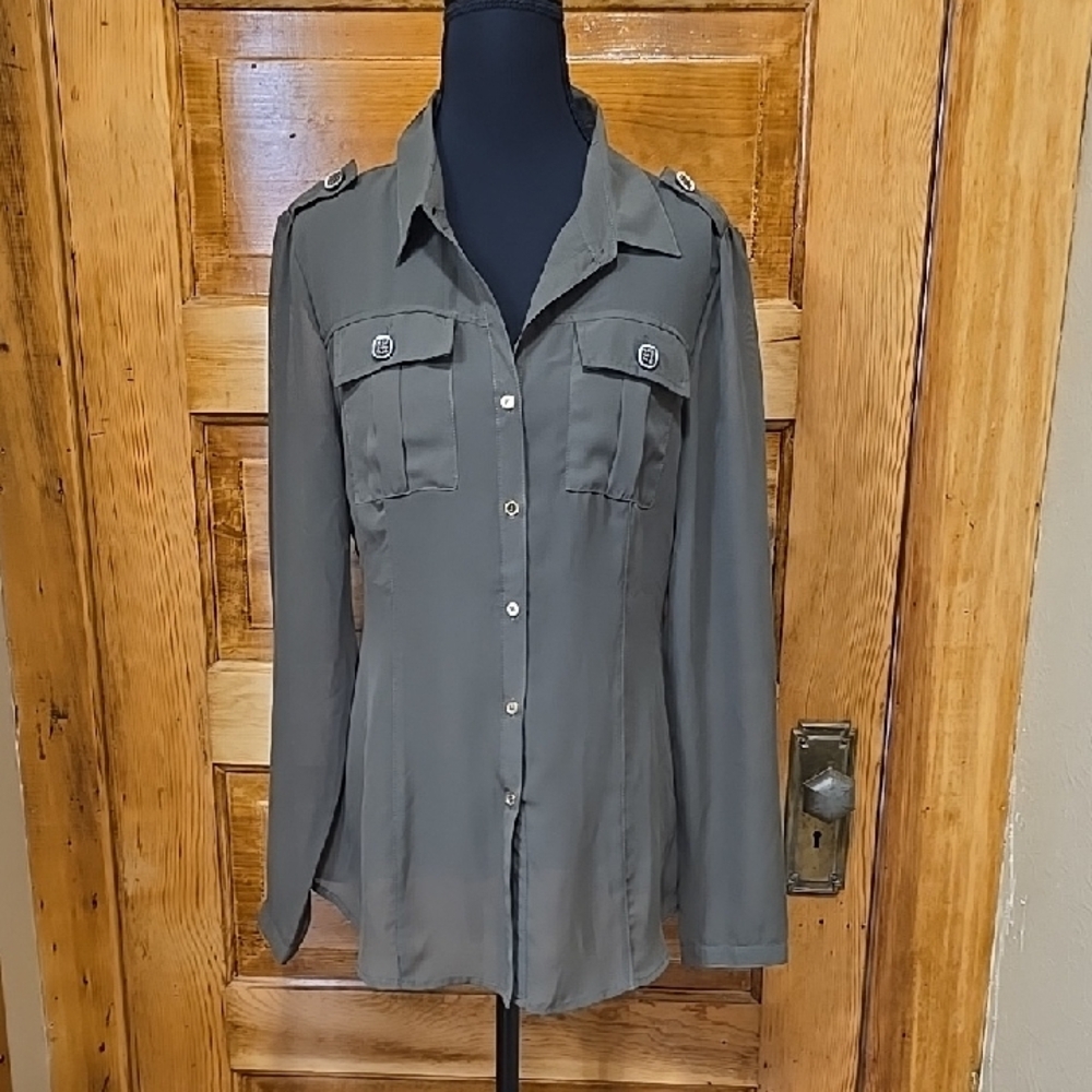 Ali & Kris Green Long Sleeve Button Down Shirt L